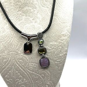 Lia Sofia black leather necklace silver pendant or Colorful Pendant Sliders